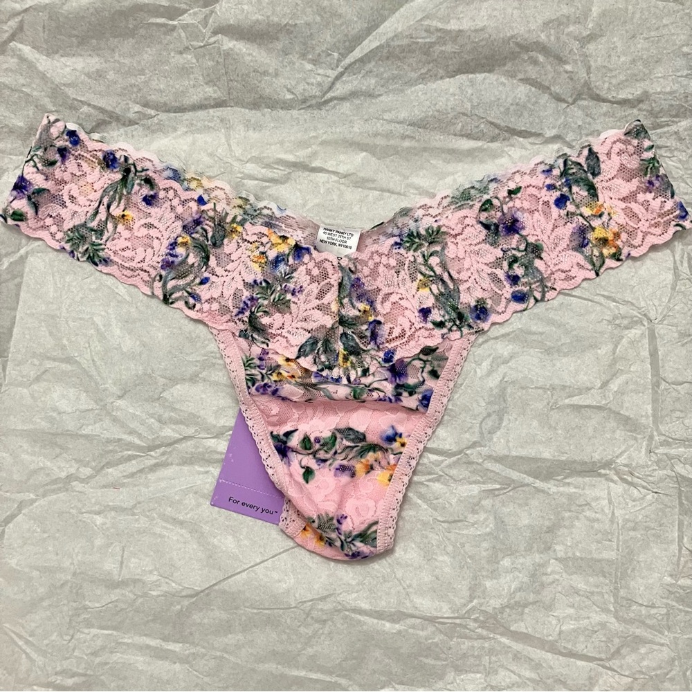 Hanky Panky Signature Lace Thong Pink Floral Low Rise Stretch Comfortable